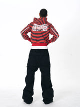 Men's Crop Motor Embroidered Striped Hoodie