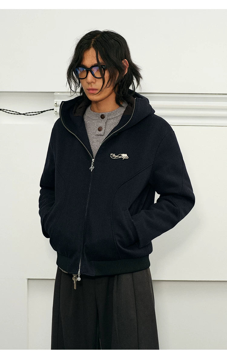 Men's Herringbone Hooded Puffer Jacket