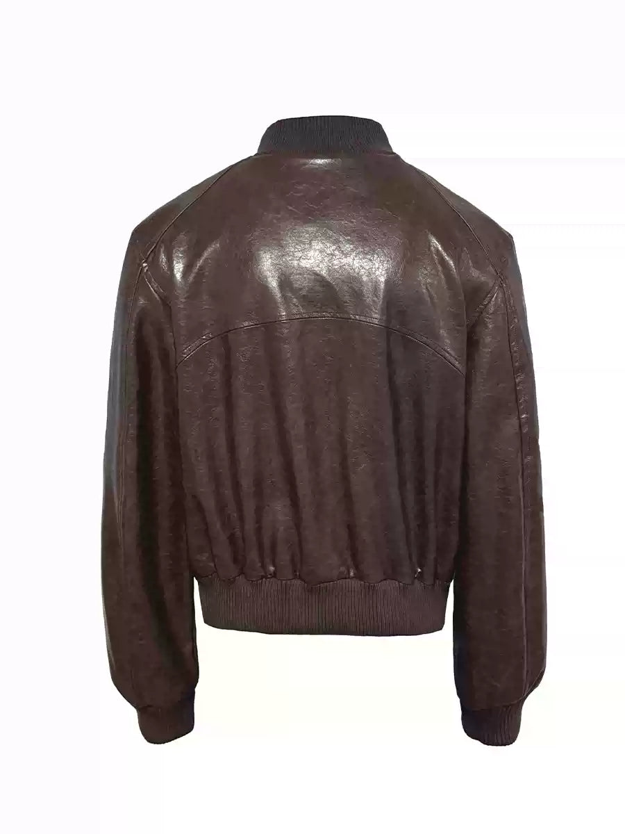 Cropped Double Zipper Waxed Leather Jacket