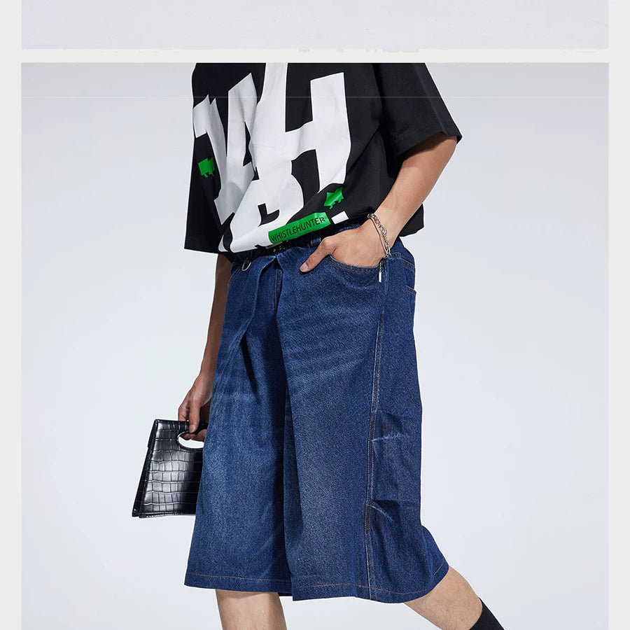 Special Waistband Tailored Washed Denim Shorts