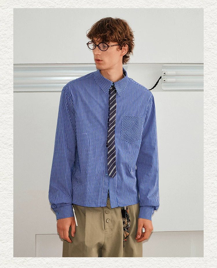 Plaid Tie Patchwork Long Sleeve Shirt