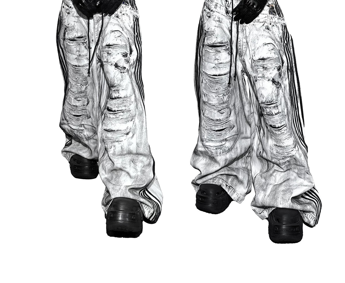 Wide Leg Two-In-One White Canvas Pants