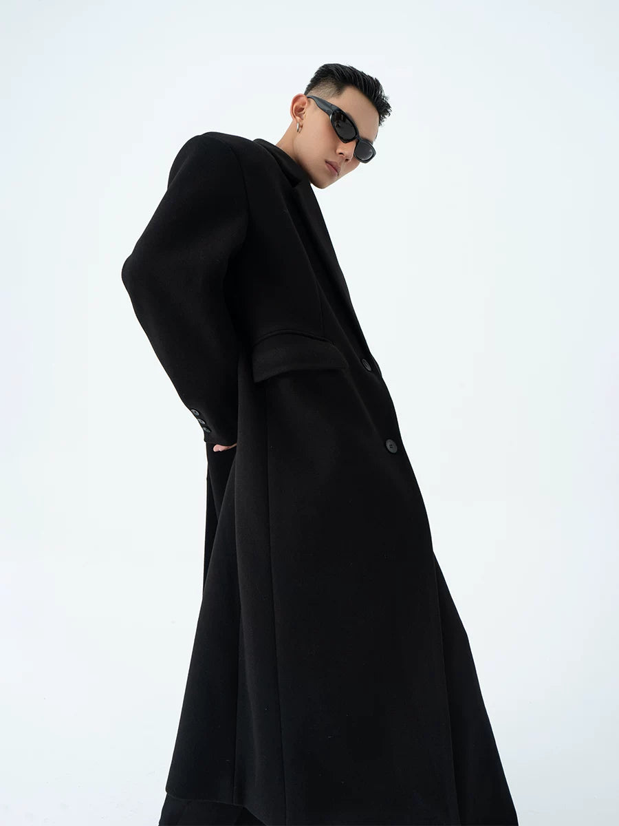 Men's Long Woolen Shoulder-padded Coat