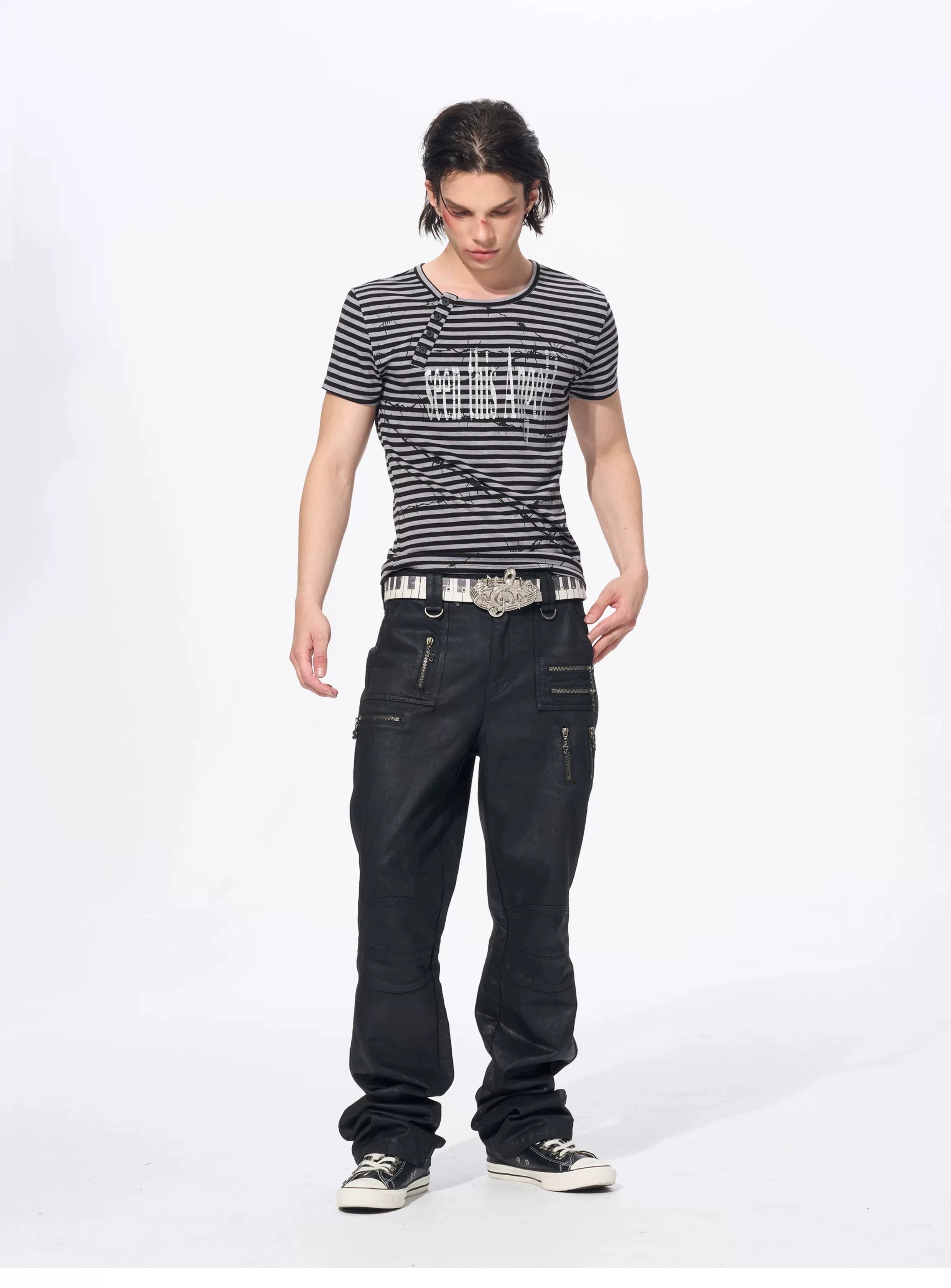 Slim Fit Letter Print Striped Tees