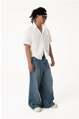 Men's Rhinestone Wide Leg Jeans