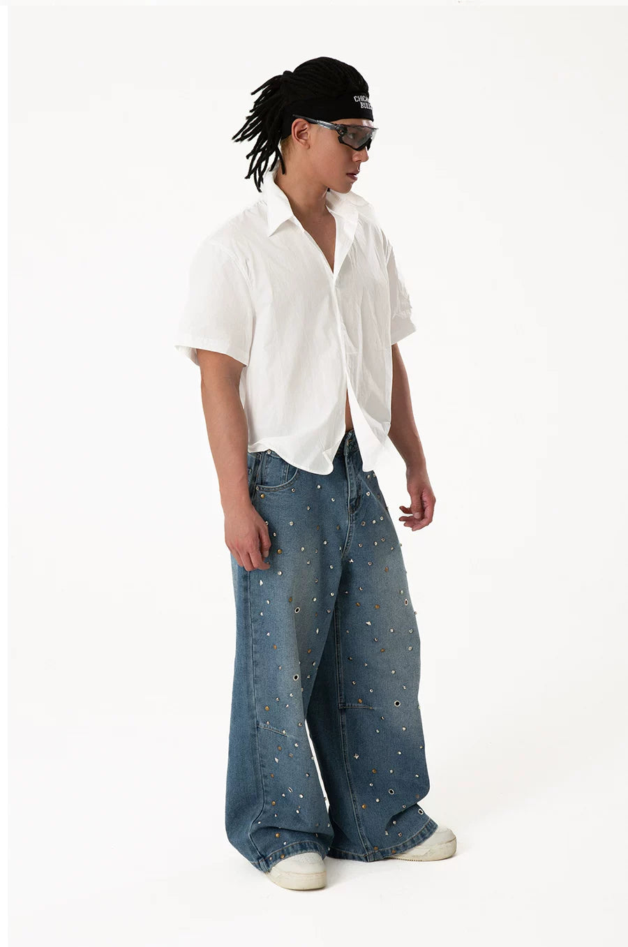 Men's Rhinestone Wide Leg Jeans