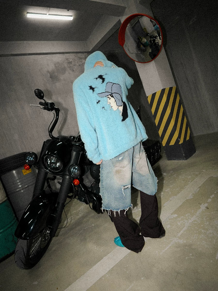 Cartoon Embroidered Hooded Sweater