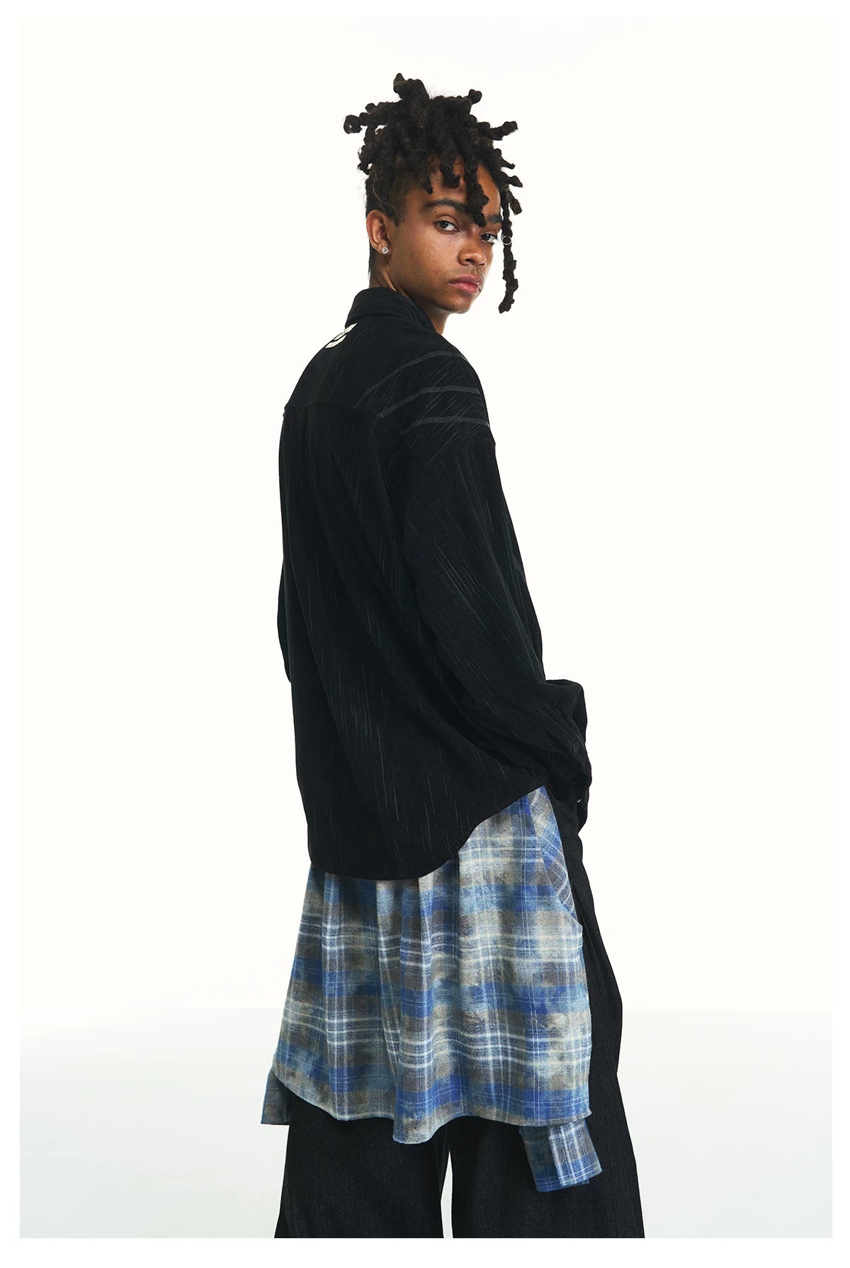 Washed Distressed Detachable Plaid Jeans