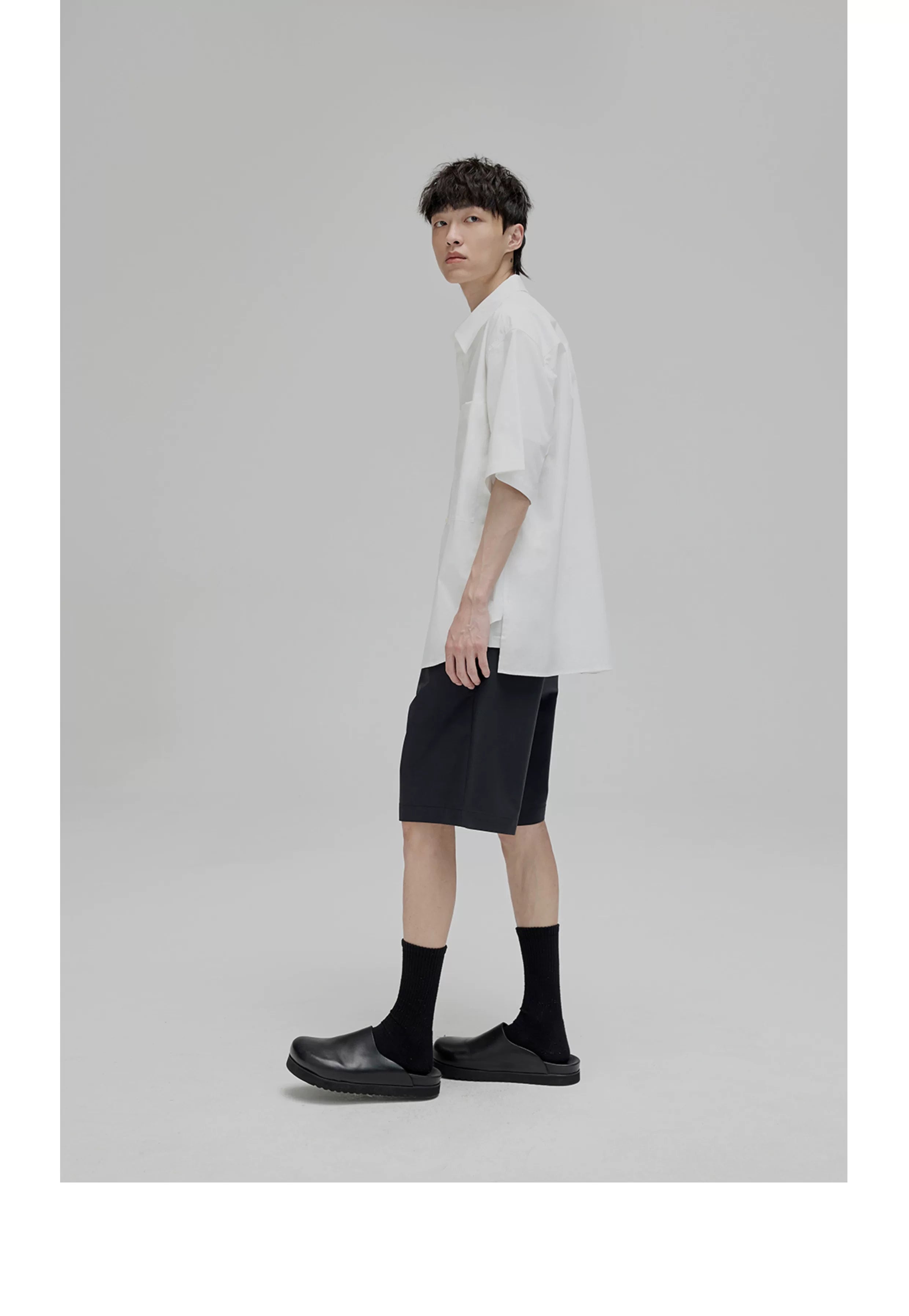 Short Sleeve Square Neck Cotton Shirt