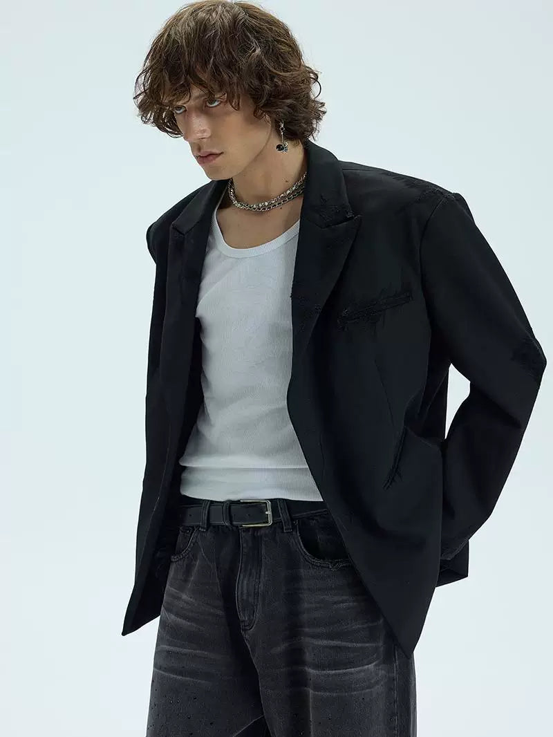 Two-Tone Distressed Oversized Casual Blazer
