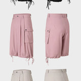 Casual Three Color Pocket Drawstring Shorts