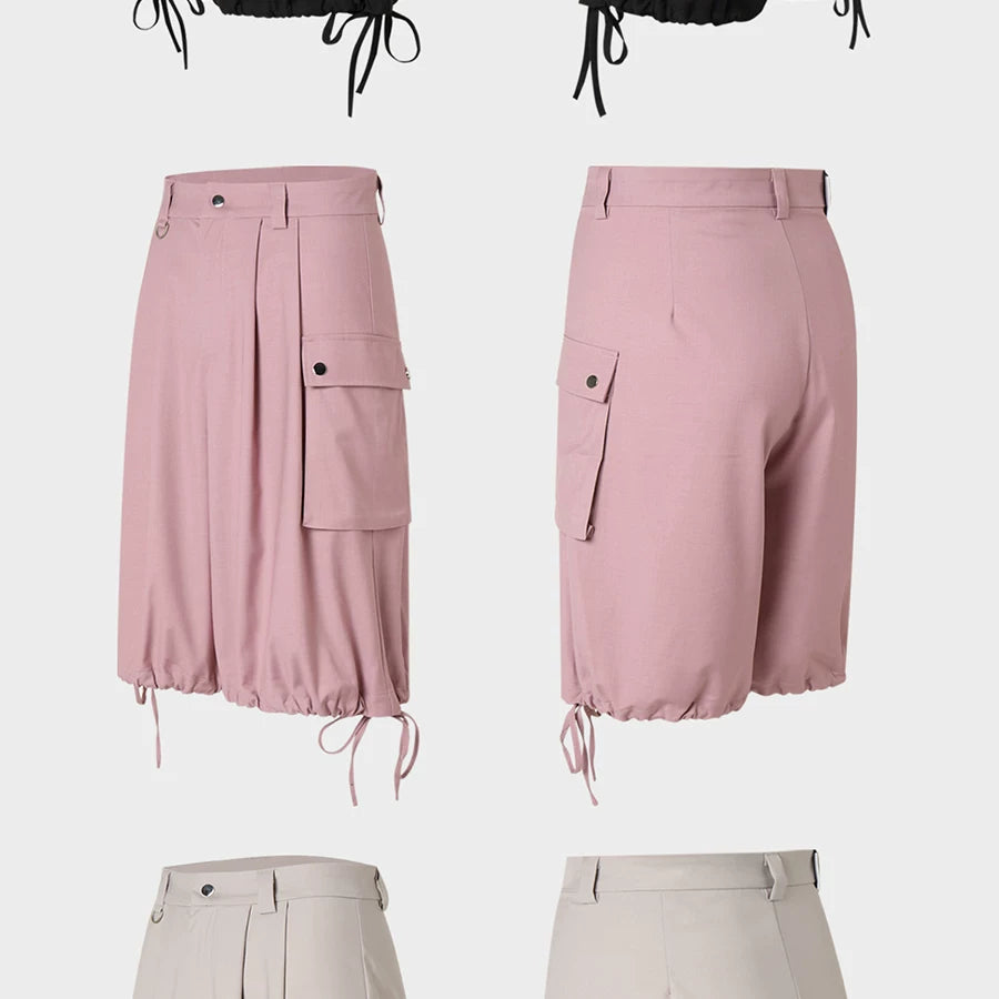 Casual Three Color Pocket Drawstring Shorts