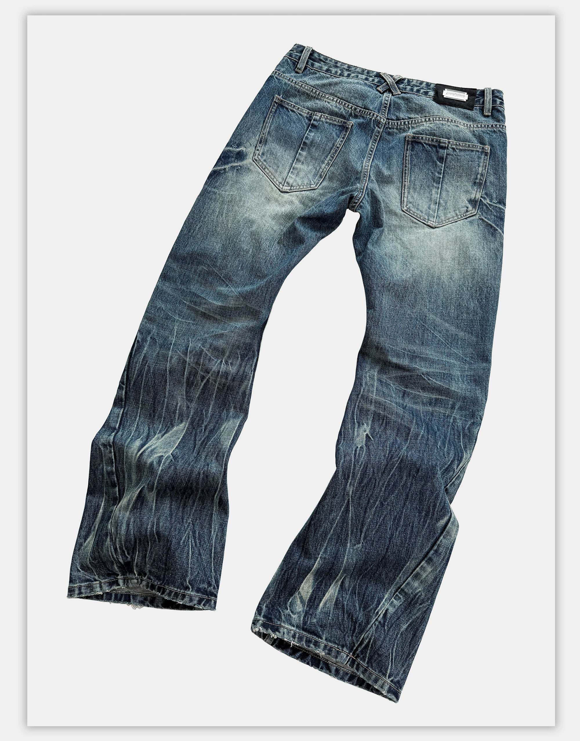 Vintage Washed Blue Printed Curved Jeans