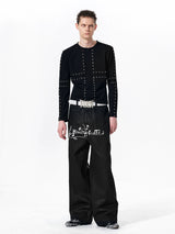 Waxed Note Print Straight Jeans