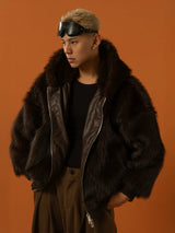 Black Red Hooded Faux Fur Coat