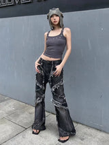Fringed Ripped Washed Straight Jeans