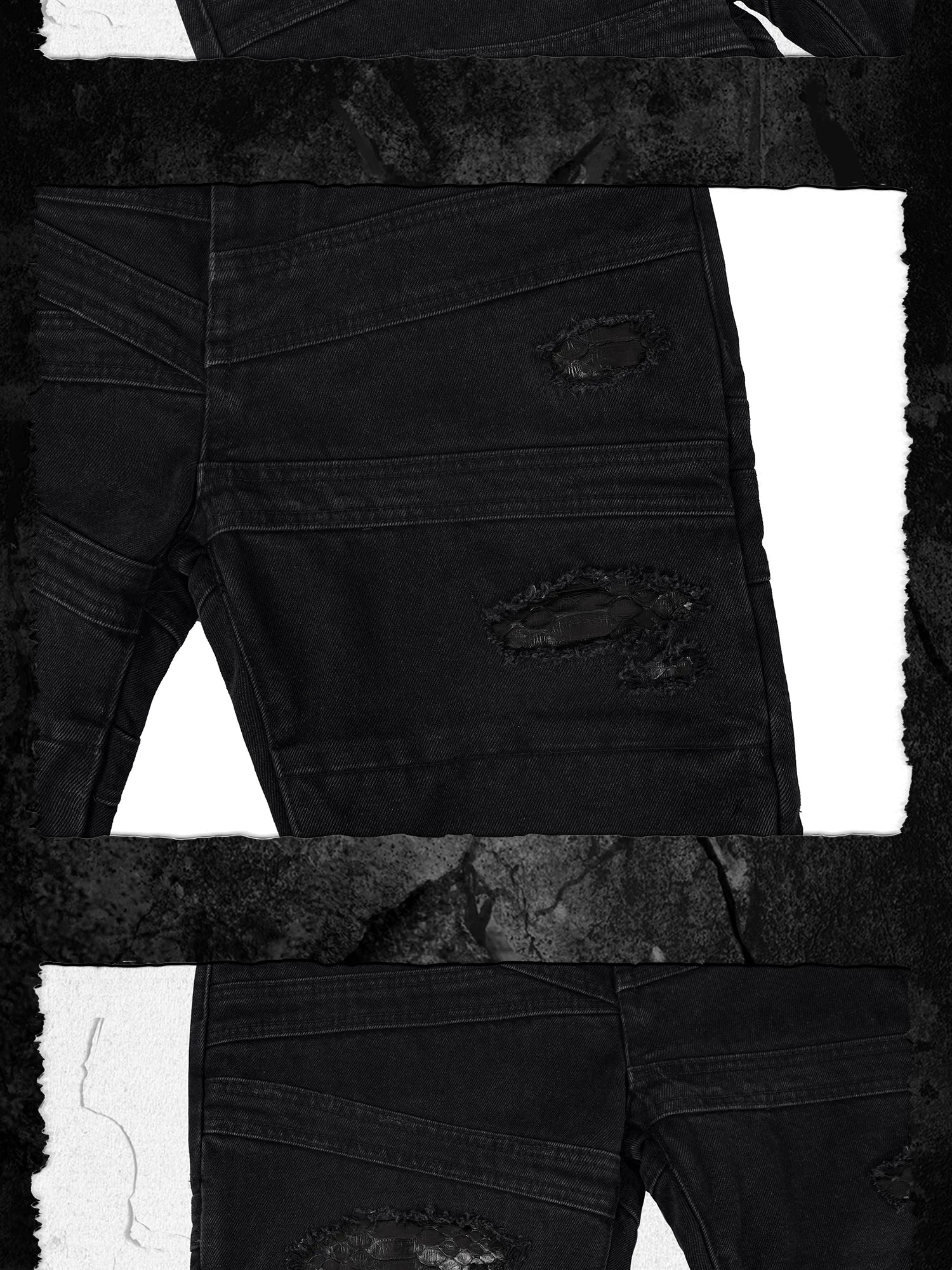 Snake Skin Distressed Bandage Flared Jeans