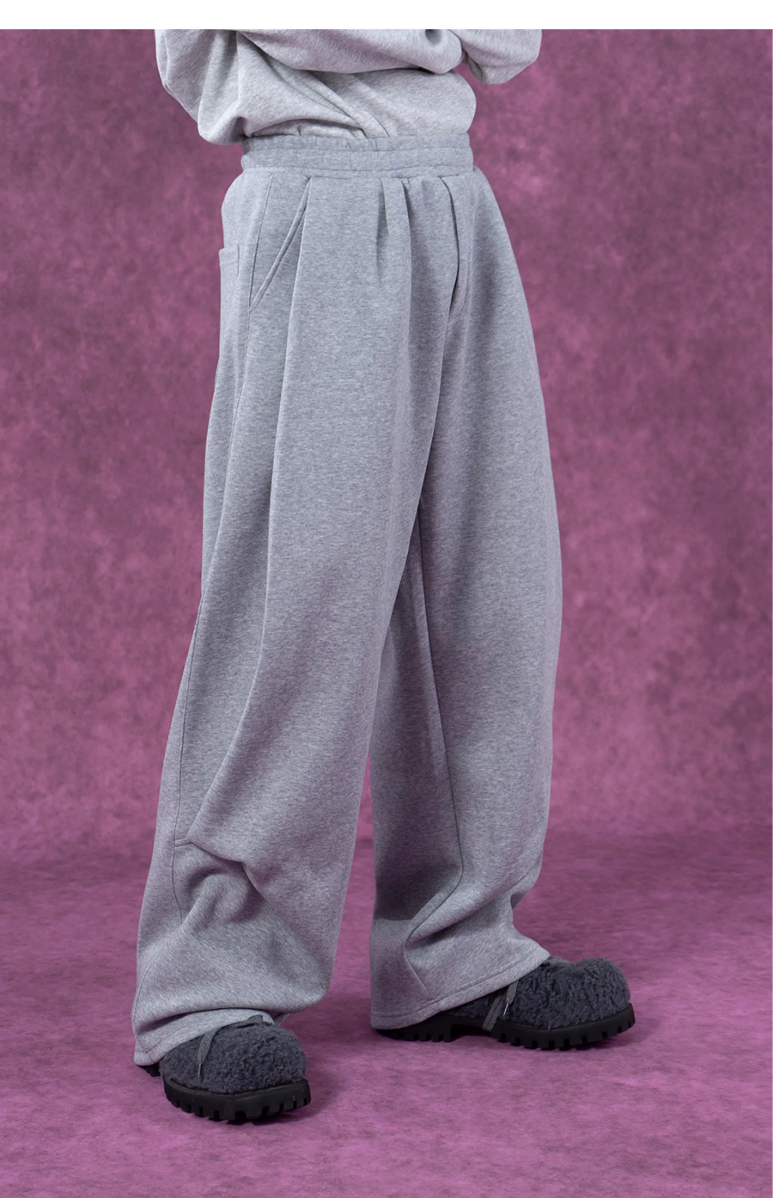 Gray Black Elastic Waist Sweatpants