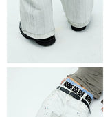 White Double Waistband Studded Straight Jeans