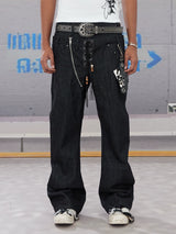 Retro Flared Drawstring Zipper Jeans