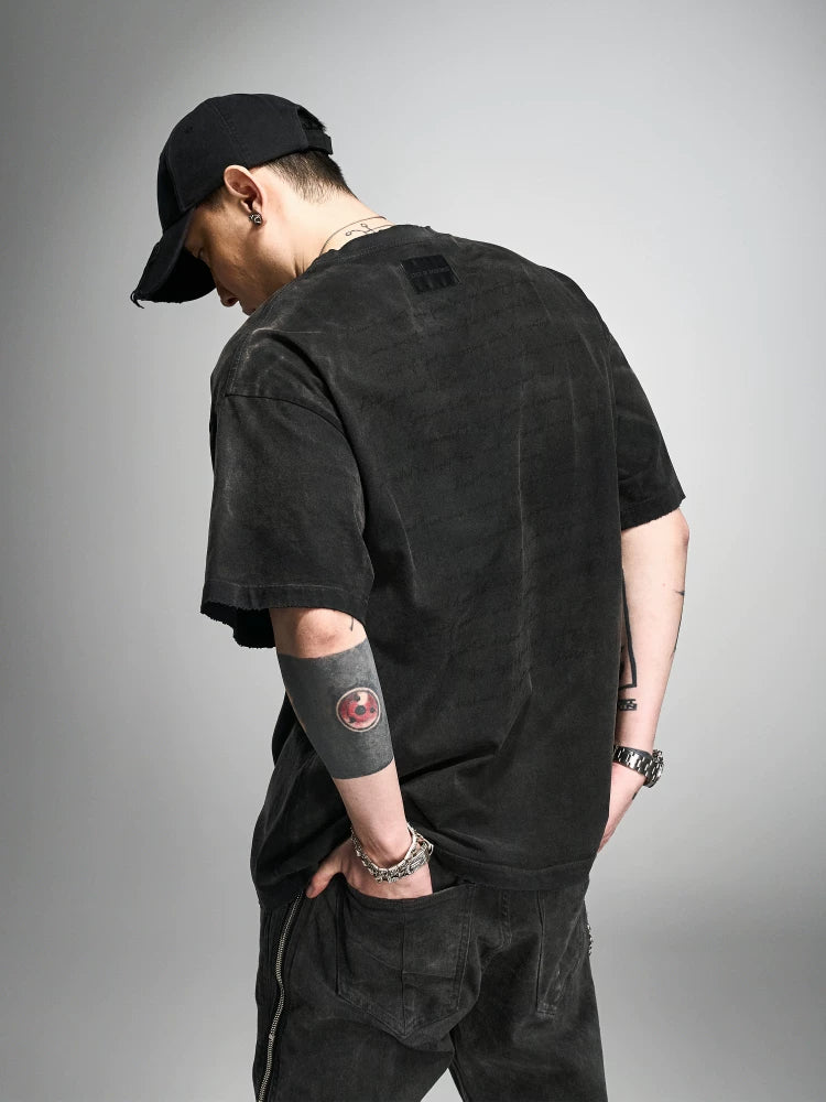 Loose Washed Distressed Black Graphic Tee
