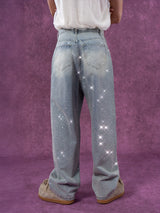 Men's Light Blue Sequined Baggy Jeans
