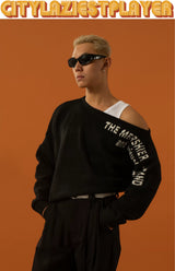 Unisex Black Red Grey Off-shoulder Sweater