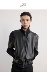 Black Ribbed Cuff Faux Leather Jacket