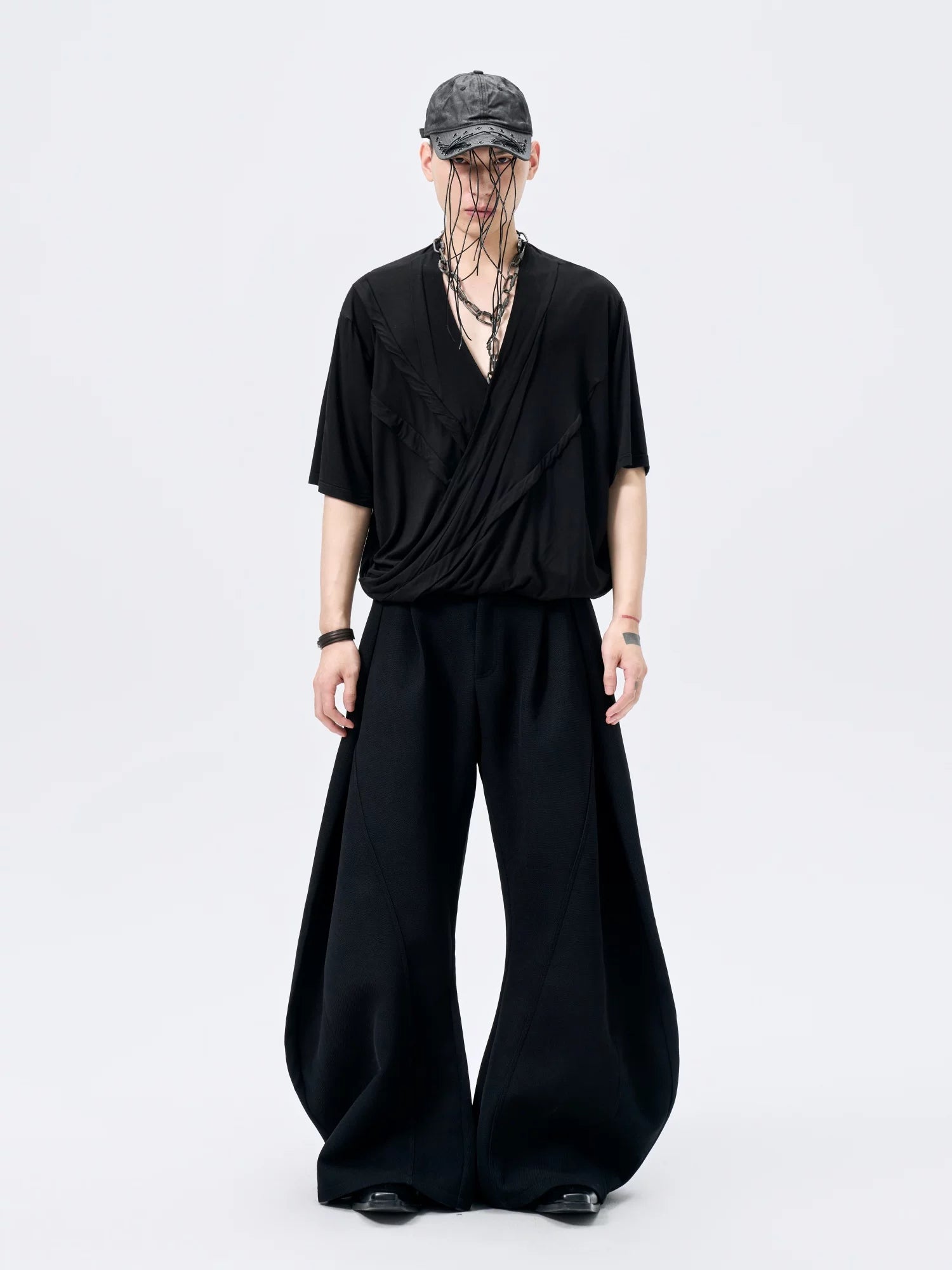 Black Y-Neck Magnetic Double Door Tee