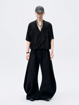 Black Y-Neck Magnetic Double Door Tee