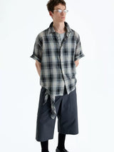 Loose Plaid Cotton Short Sleeve Shirt