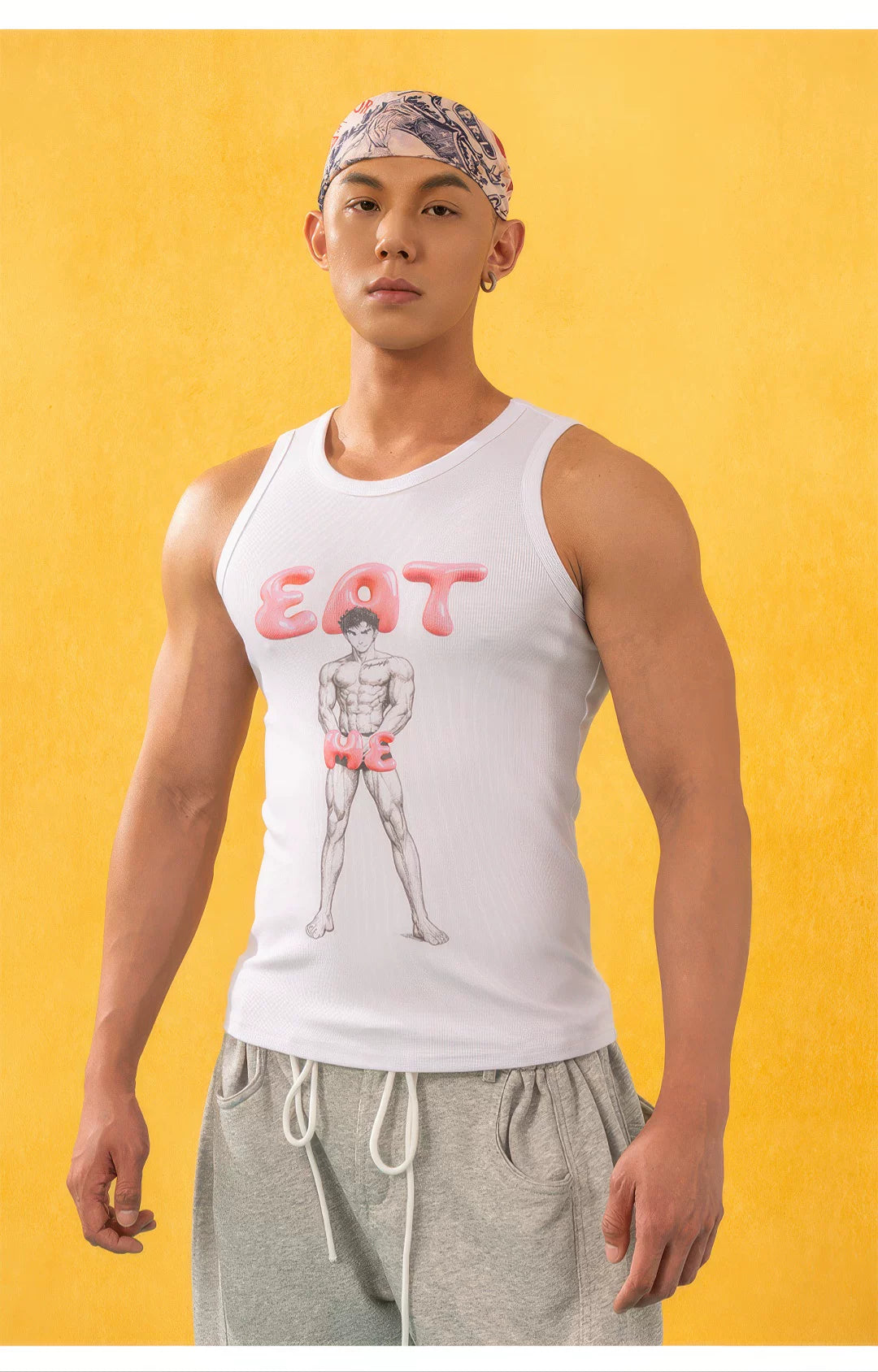 White EatMe Comic Print Tank Top
