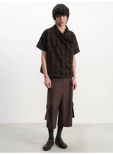 Pleated Cross Collar Plaid Tee