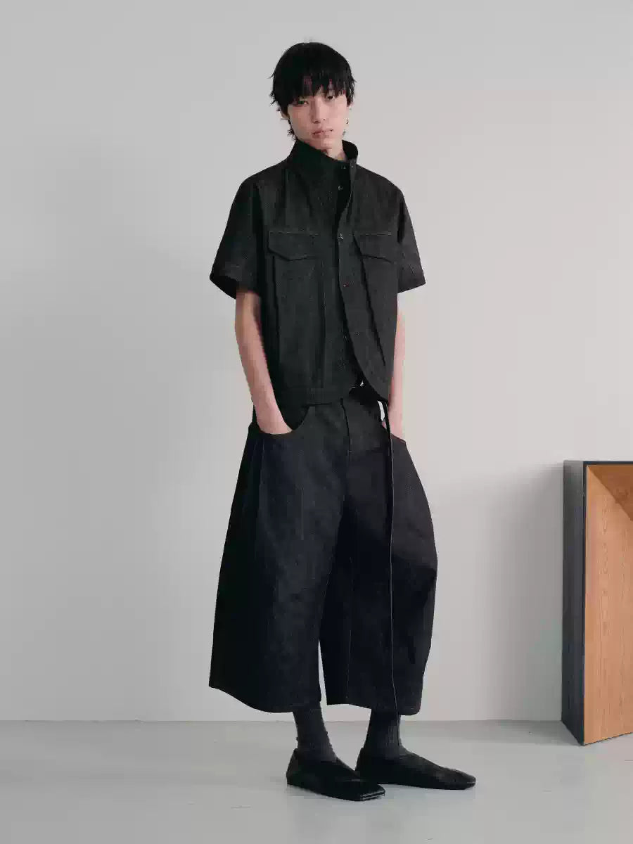 Stand Collar Denim Shirts With Pockets