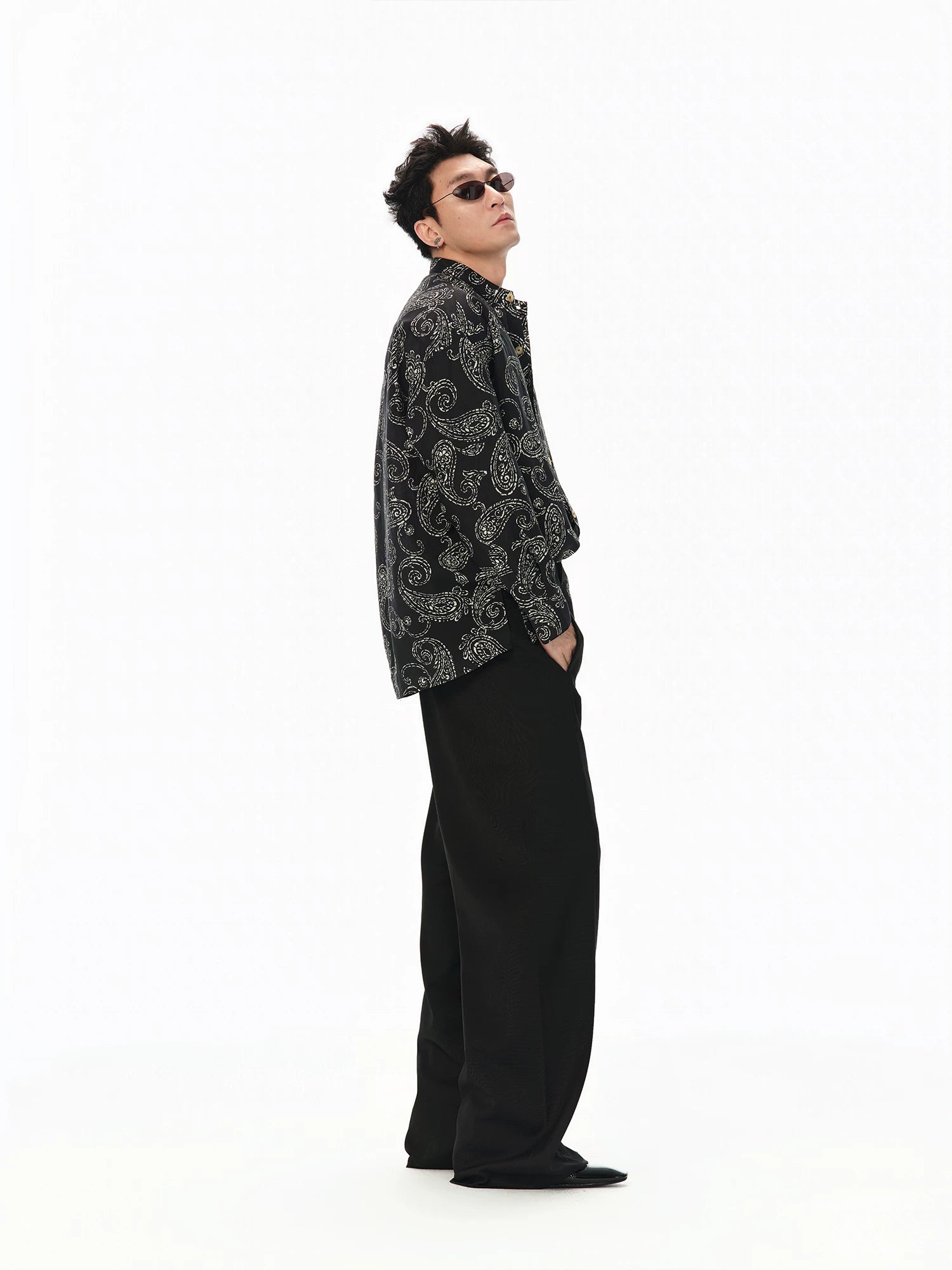 Long Sleeve Collared Paisley Silk Shirt