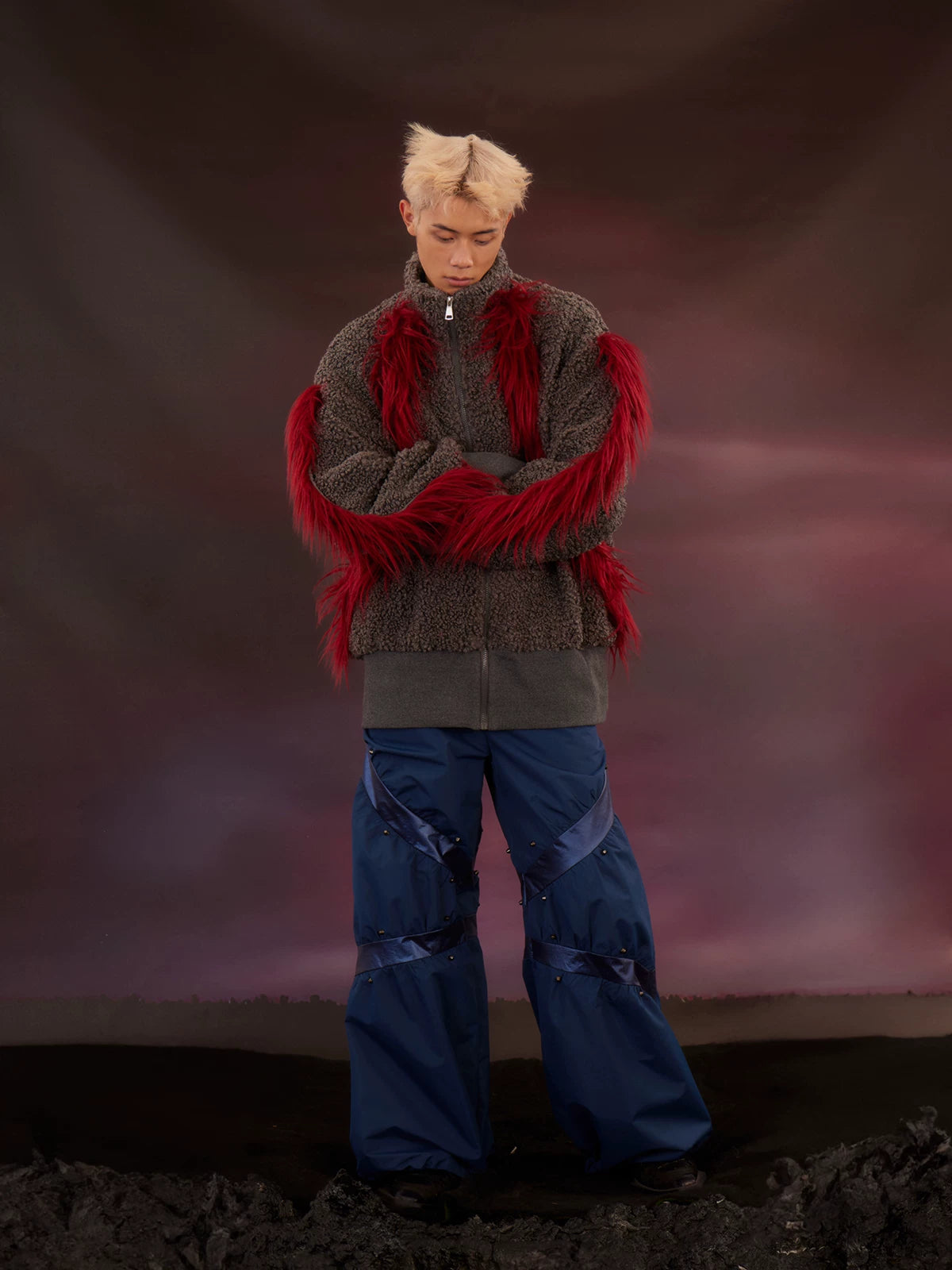 Oversized Plush Patchwork Punk Coat