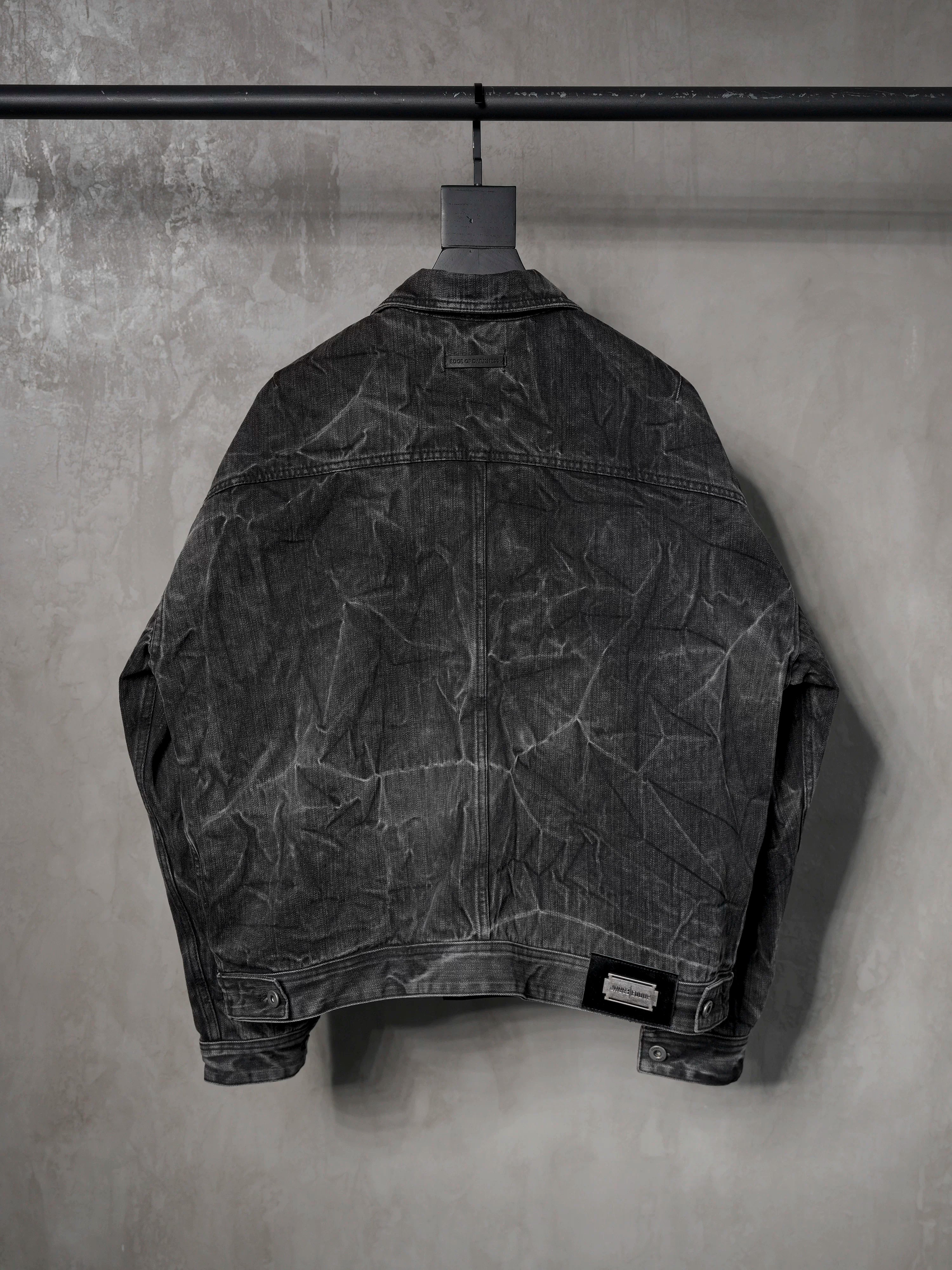 Washed Distressed Gray Raglan Denim Jacket
