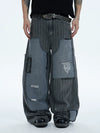 Distressed Striped Patchwork Baggy Work Pants