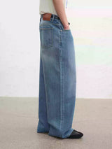 Rigid Washed Blue Straight Relaxed Jeans