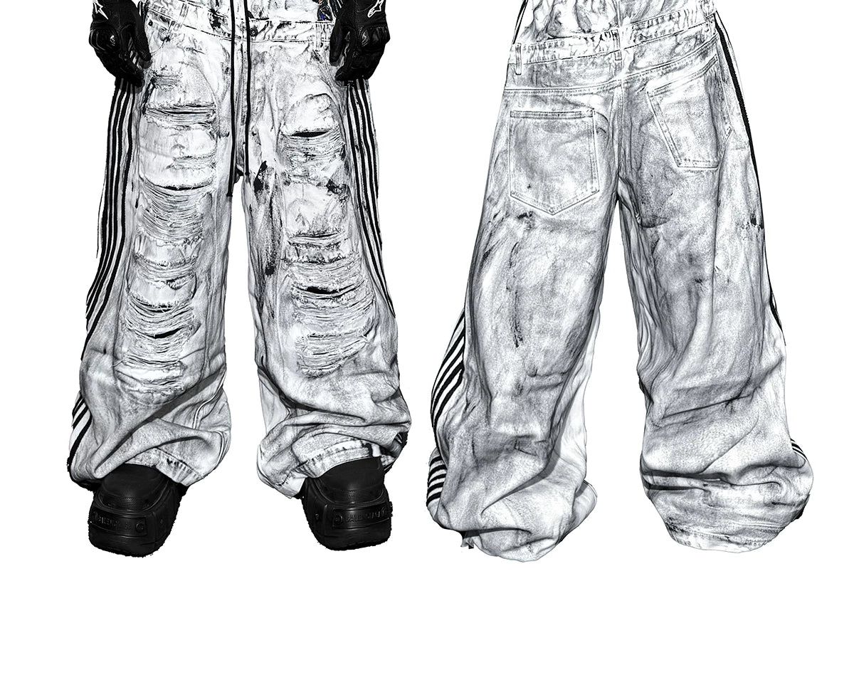 Wide Leg Two-In-One White Canvas Pants