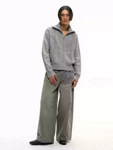 13Oz Sun-Washed Gray Distressed Wide-Leg Jeans
