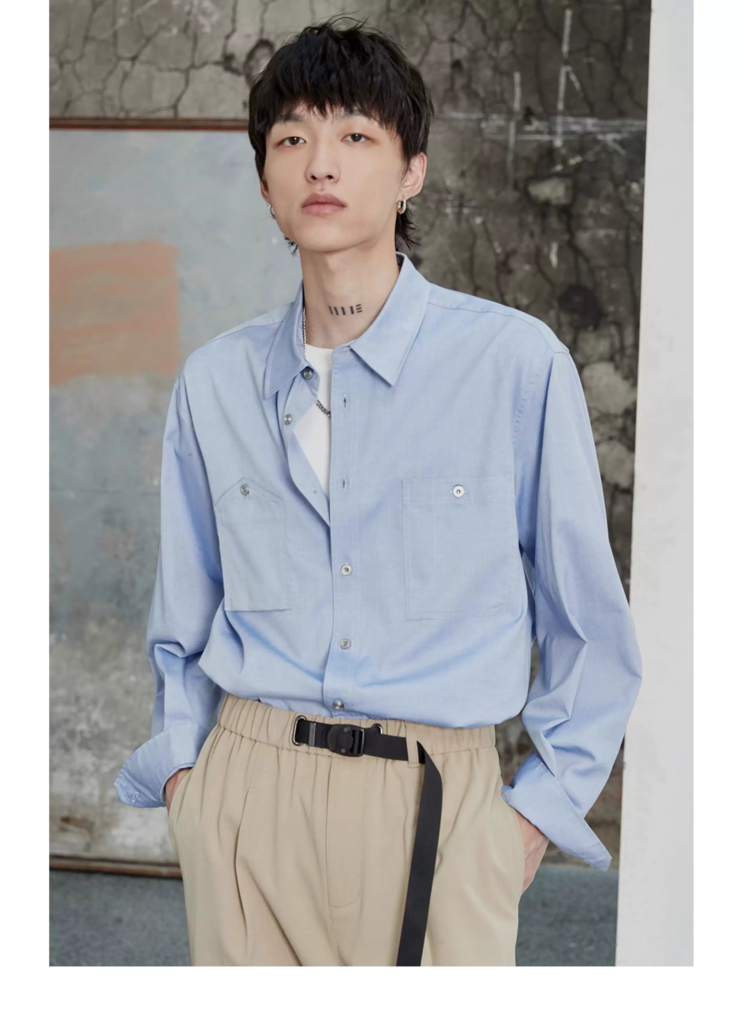 80s Cotton Oxford Asymmetric Pocket Shirt
