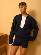 Gray Blue Navy Collar Knit Sweater