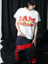 Raw Denim Pants With Note Patches