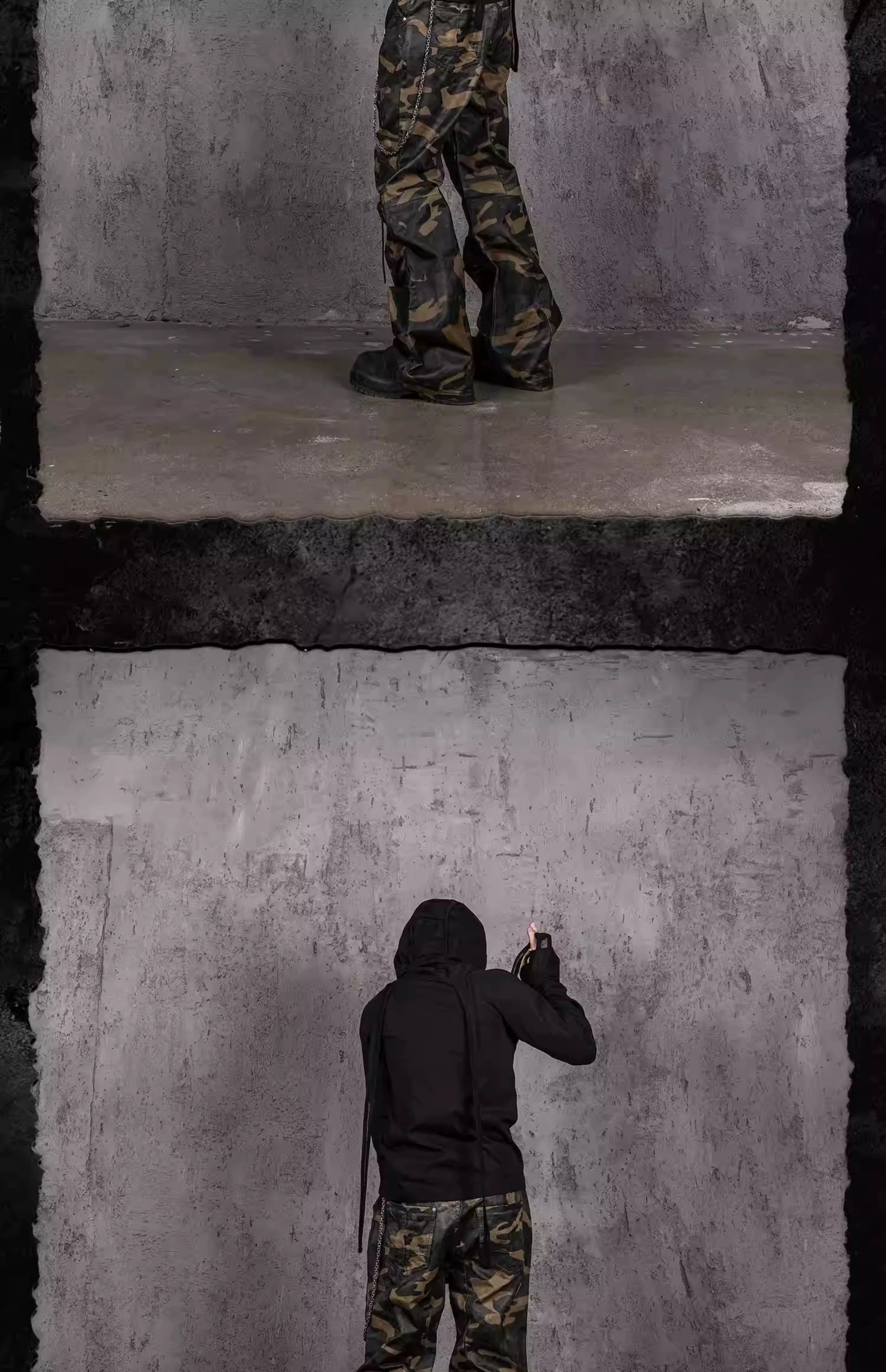 Waxed Camo Flared Jeans