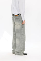 Washed Blue Gray Straight Leg Jeans