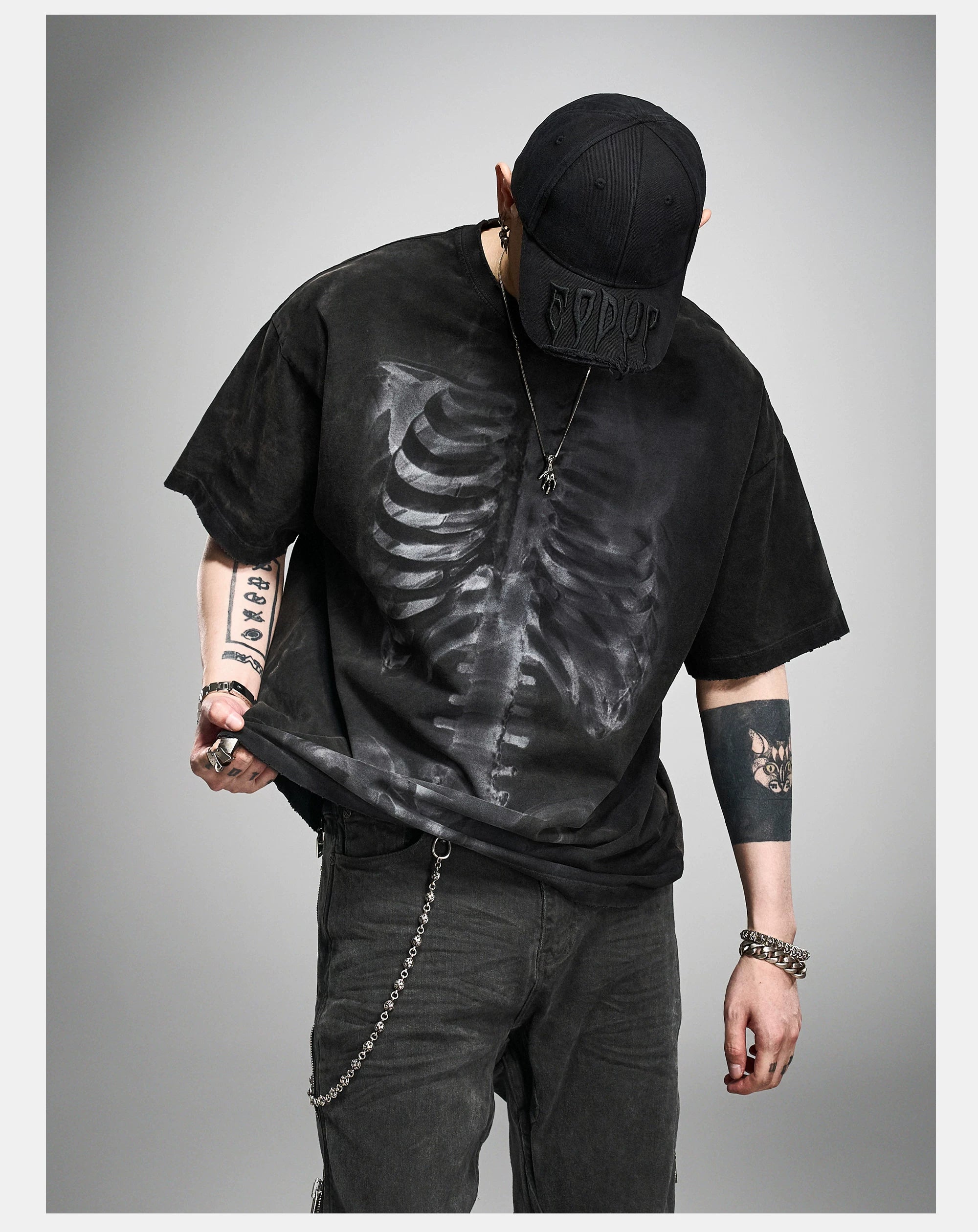 Loose Washed Distressed Black Graphic Tee