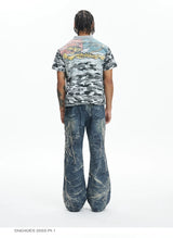 Ripped Spider Embroidered Straight Jeans
