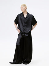 Cuban Collar Short Sleeve Satin Shirt