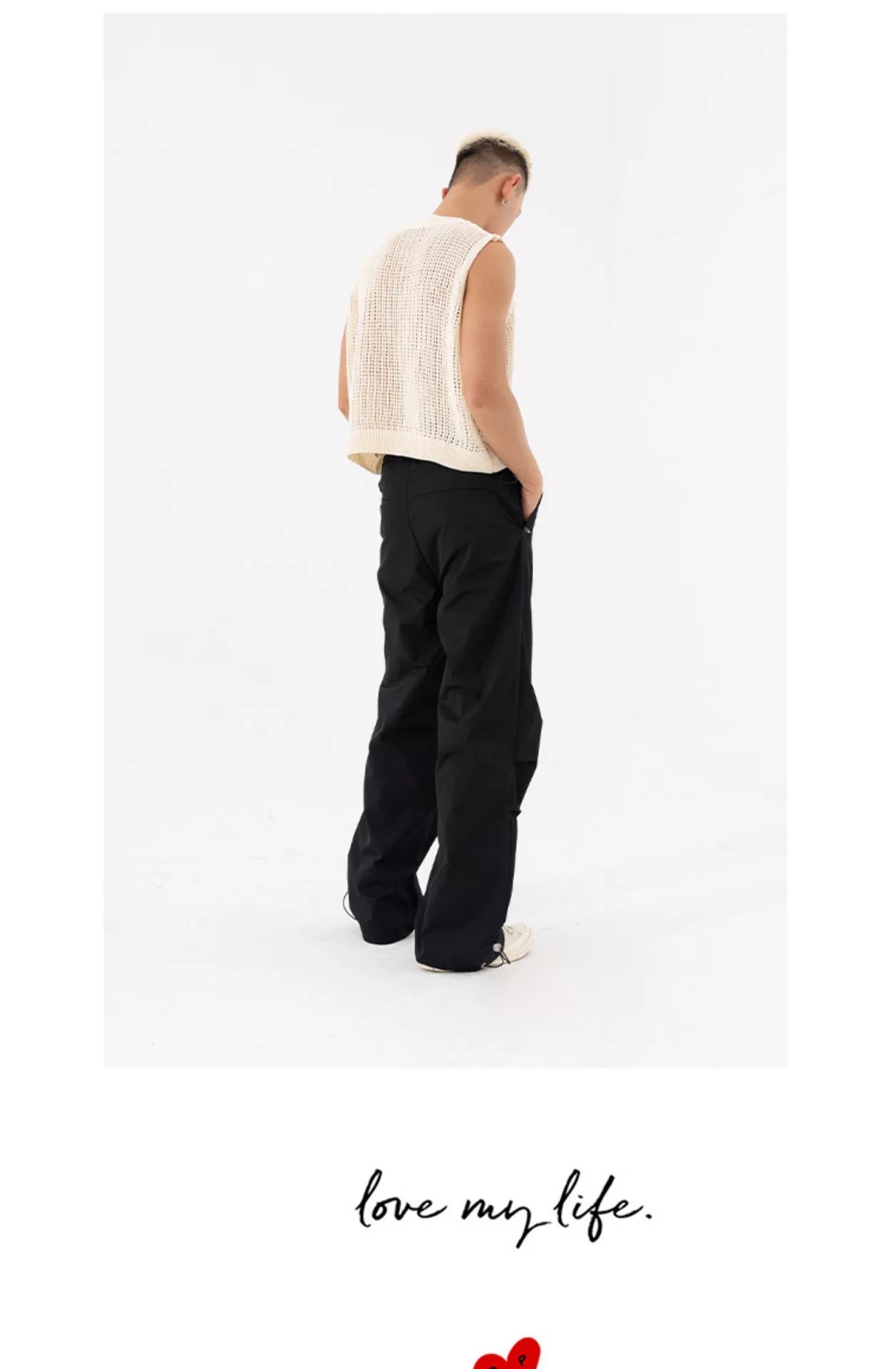 Black Khaki Drawstring Wide Leg Pants